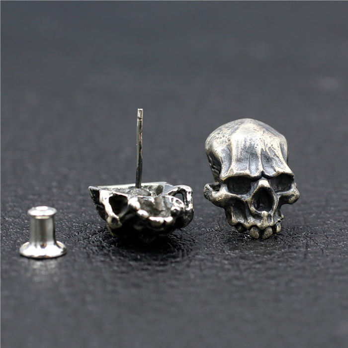 925 Sterling Silver Thai Silver Stud Earrings Skeletons Skulls Men Punk Jewelry
