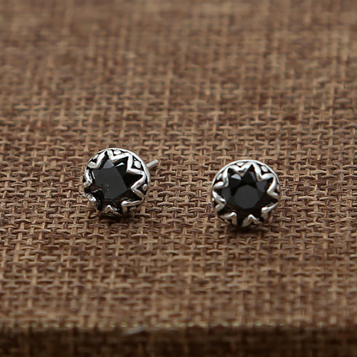 925 Sterling Silver Thai Silver Stud Earrings Star Men Fashion Punk Jewelry