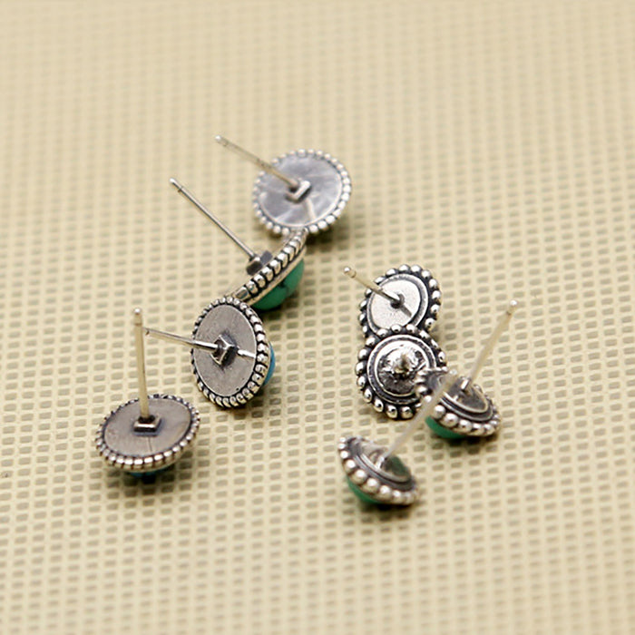 925 Sterling Silver Charm Turquoise Stud Earrings Bohemian Fashion Jewelry