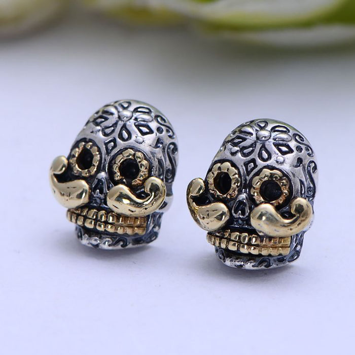 925 Sterling Silver Stud Earrings Carve Skeletons&Skulls Punk Jewelry