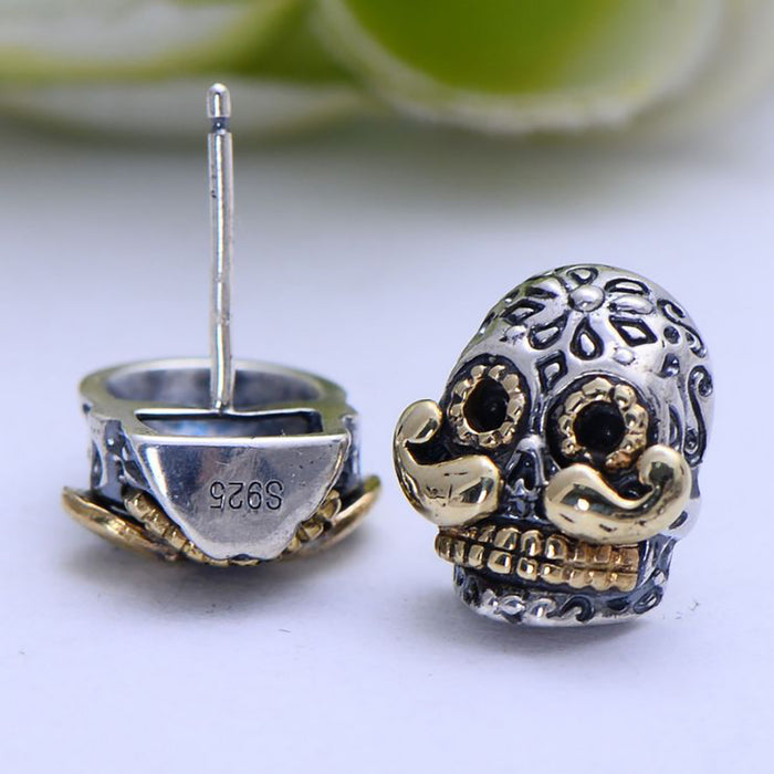 925 Sterling Silver Stud Earrings Carve Skeletons&Skulls Punk Jewelry