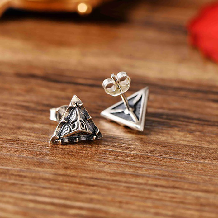 925 Sterling Silver Triangle Stud Earrings Men Women Punk Retro Fashion Jewelry