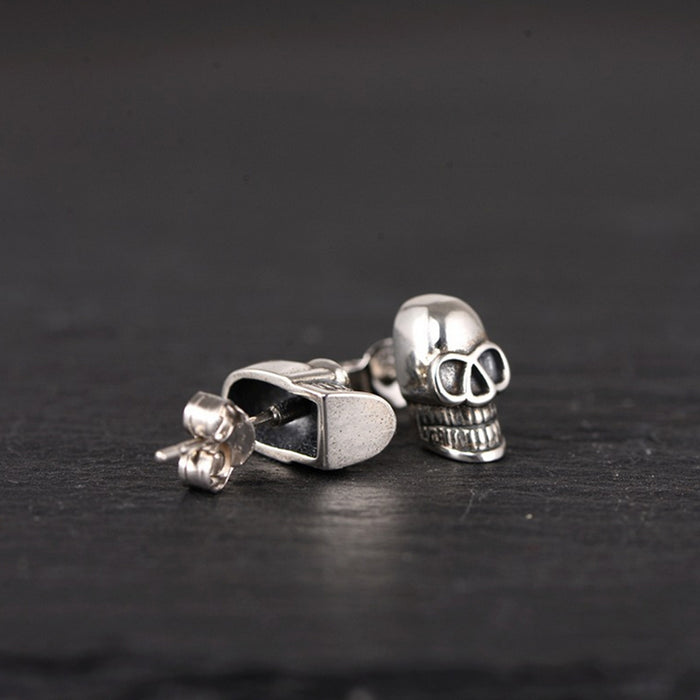 A Pair Real Solid 925 Sterling Silver Earrings Skull Totem Amulet Fashion