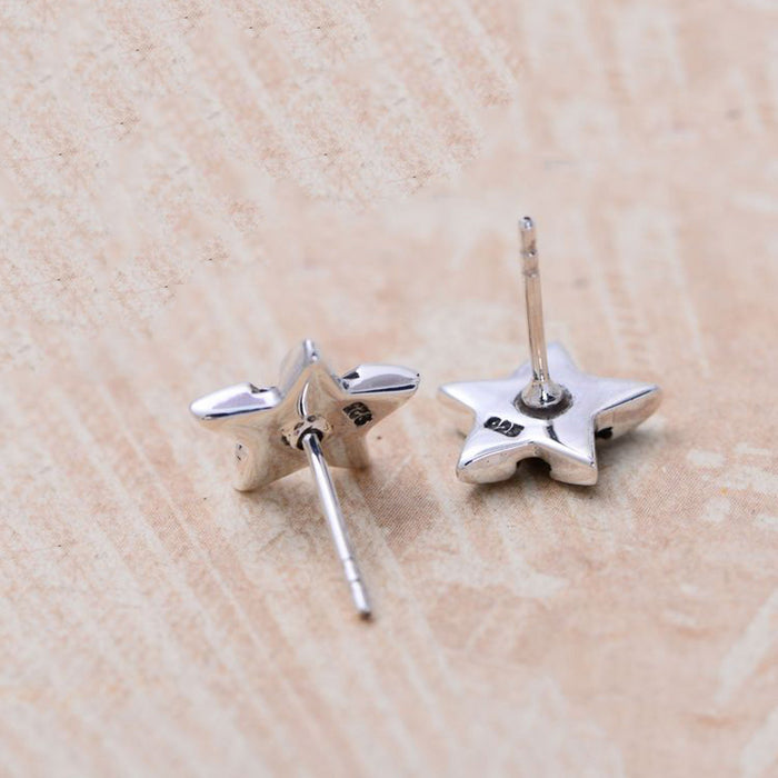 A Pair Real Solid 925 Sterling Silver Earrings Pentagram Star Fashion Jewelry