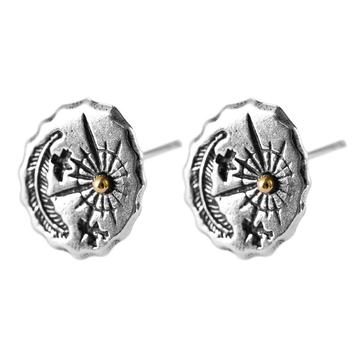 A Pair Real Solid 925 Sterling Silver Earrings Sun Feather Eagle Bird Jewelry