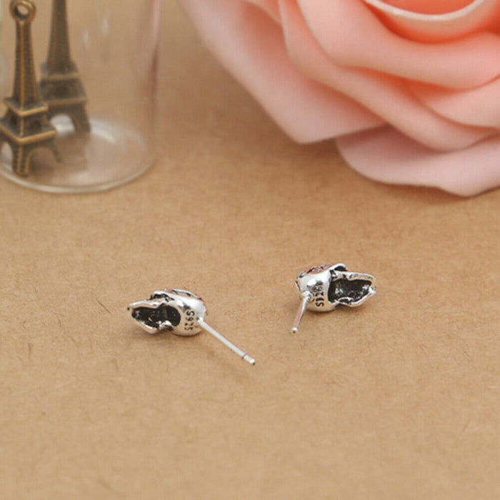 A Pair Real Solid 925 Sterling Silver Earrings Skull Amulet Spade Hip Hop Jewelry