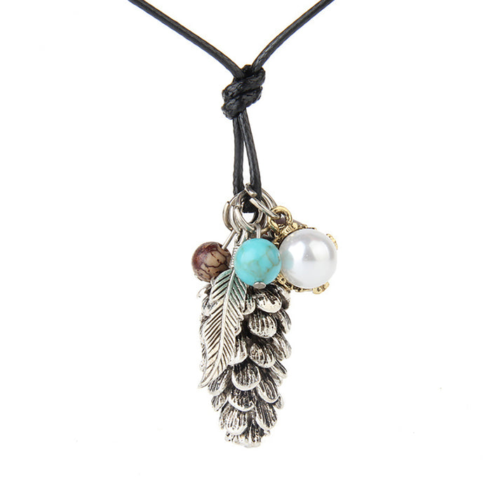 Beautiful Acorn Turquoise Necklaces Pendants Wax Rope Plants Fashion Jewelry