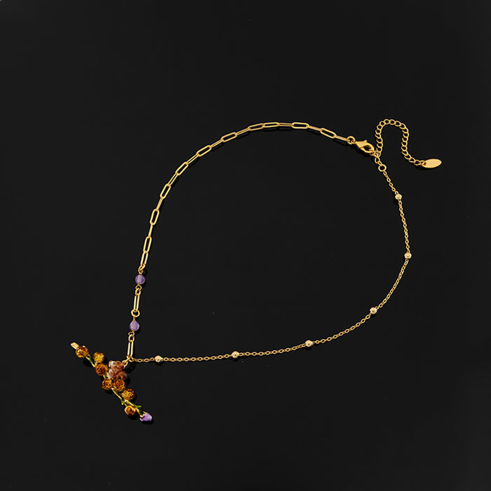 Beautiful Acorn Squirrel Enamel Necklaces Pendants Tree Branch Fashion Jewelry