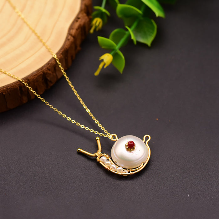 Natural Freshwater Pearl Necklace Pendant Snail Women Sterling Silver Jewelry