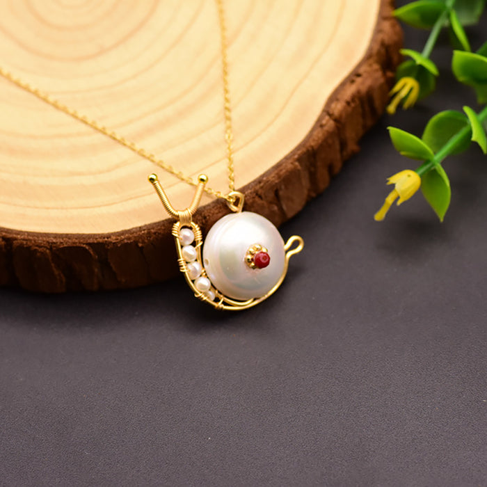 Natural Freshwater Pearl Necklace Pendant Snail Women Sterling Silver Jewelry