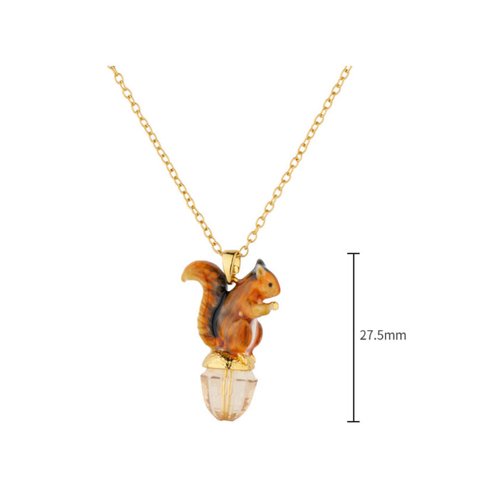 Beautiful Acorn Squirrel Enamel Necklaces Pendants Hand-painted Fashion Jewelry
