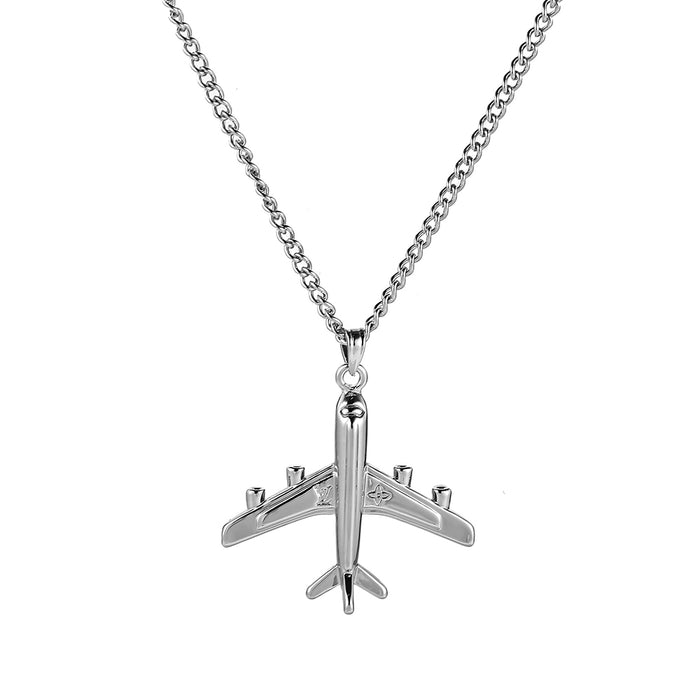 Miami Cuban Link Chain Airplane Necklace Pendant Stainless Steel Hiphop Jewelry