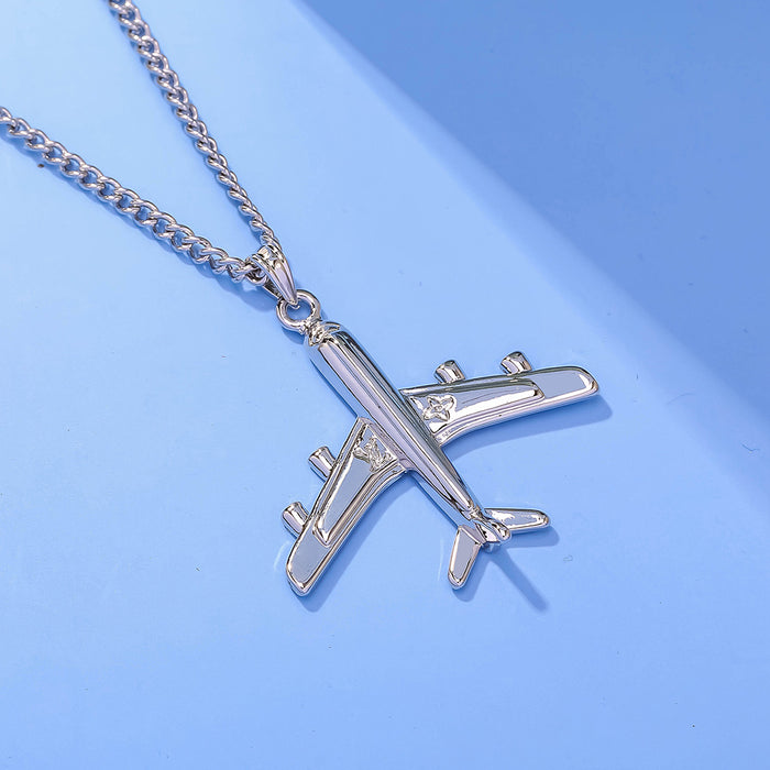 Miami Cuban Link Chain Airplane Necklace Pendant Stainless Steel Hiphop Jewelry