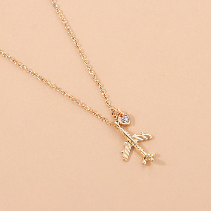 Charm Boeing 747 Airplane Necklace Pendant Love & Hearts Travel Fashion Jewelry