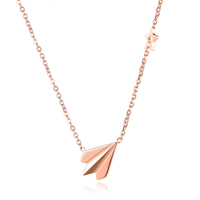Charm Airplane Cubic Zirconia Necklace Pendant Choker Star Rose Gold Plated Fashion Jewelry