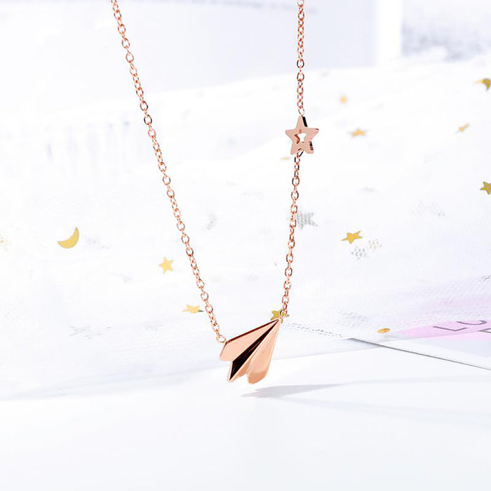 Charm Airplane Cubic Zirconia Necklace Pendant Choker Star Rose Gold Plated Fashion Jewelry