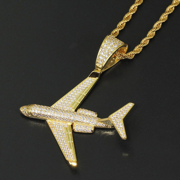 Charm Airplane Cubic Zirconia Necklace Pendant Twist Chain Travel Fashion Jewelry