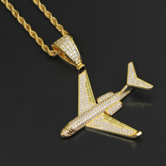 Charm Airplane Cubic Zirconia Necklace Pendant Twist Chain Travel Fashion Jewelry