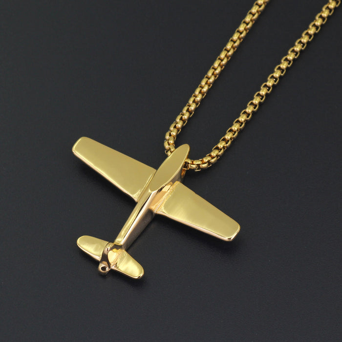 Charm Airplane Necklace Pendant Square Pearl Chain Fashion Hiphop Jewelry