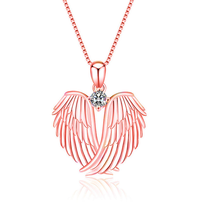 Beautiful Angel Wings Necklace Pendant Cubic Zirconia Angels Love Hearts Fashion Jewelry