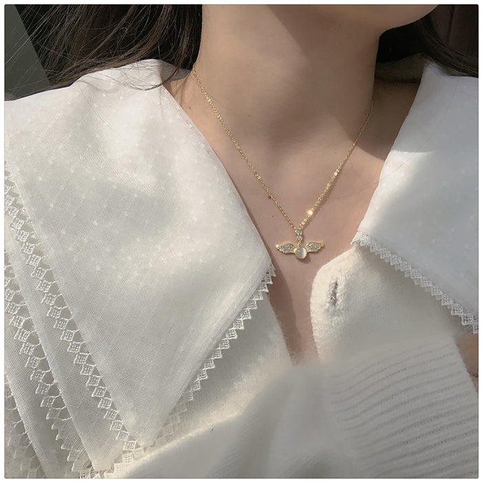 Beautiful Opal Cubic Zirconia Necklaces Pendants Angel Wings Fashion Jewelry