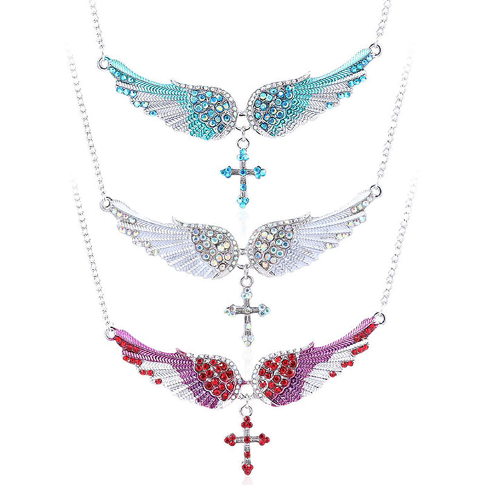 Beautiful Rhinestone Necklaces Pendants Angel Wings Cross Fashion Jewelry