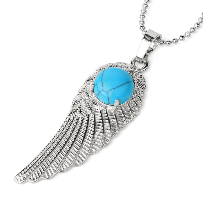 Beautiful Micro-inlaid with Natural Stone Necklace Pendant Angel Wings Jewelry