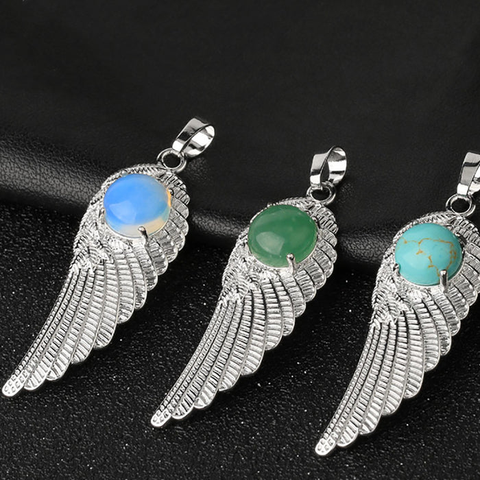Beautiful Micro-inlaid with Natural Stone Necklace Pendant Angel Wings Jewelry