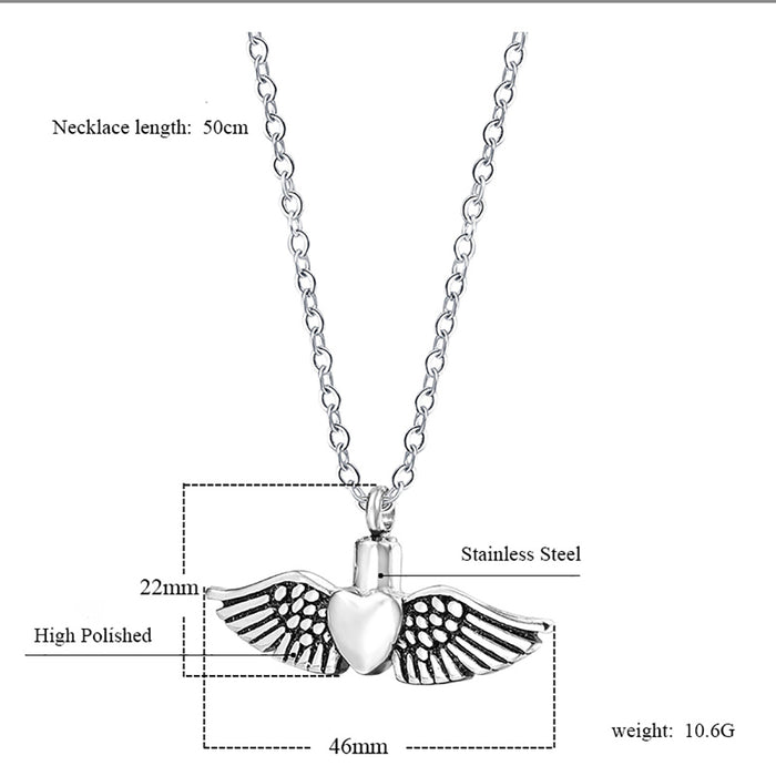 Angel Wings Necklace Pendant Heart Cremation Urn Perfume Bottle Keepsake Jewelry