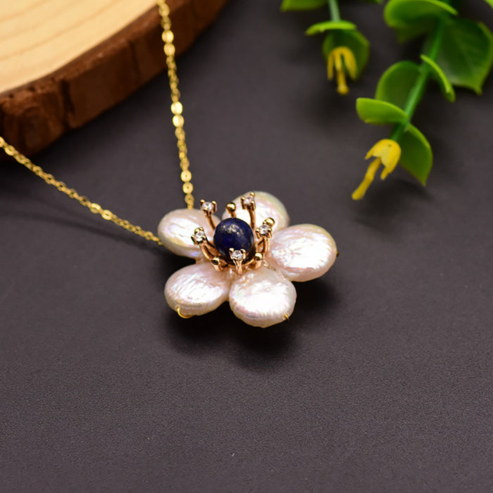 Baroque Natural Freshwater Pearl Necklace Pendant Flower 925 Silver Jewelry