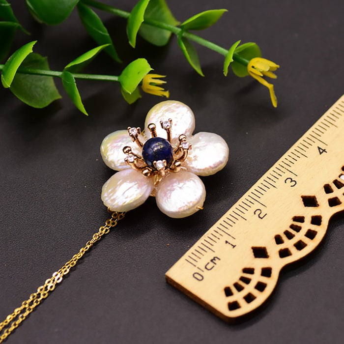 Baroque Natural Freshwater Pearl Necklace Pendant Flower 925 Silver Jewelry
