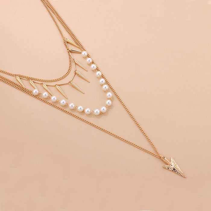 10 PCS lOT Beautiful Arrow Pearl Necklace Pendant Layered Fashion Jewelry