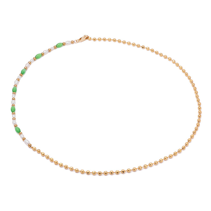 Beautiful Natural Stone Pearl Necklace Beaded 16K Gold Plated Fashion Jewelry