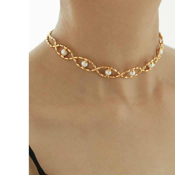 Beautiful Pearl Necklace Choker Chain Beaded Silver Gold Plated Fashion Jewelry
