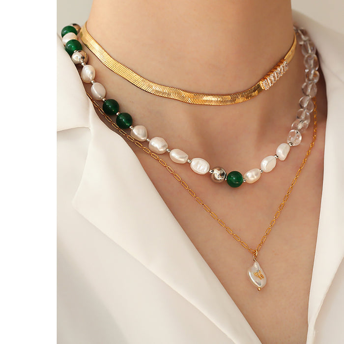 Beautiful Natural Stone Pearl Necklace Beaded White Gold Plated Fashion Jewelry