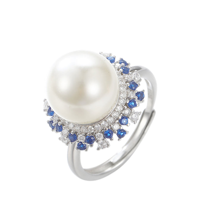 Beautiful 12mm Pearl Love & Hearts Ring Women Fashion Jewelry Adjustable