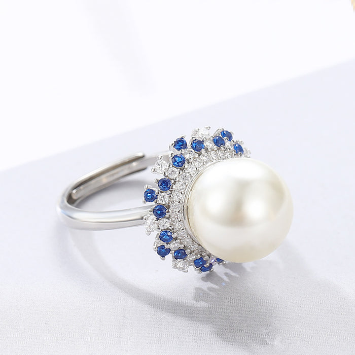 Beautiful 12mm Pearl Love & Hearts Ring Women Fashion Jewelry Adjustable