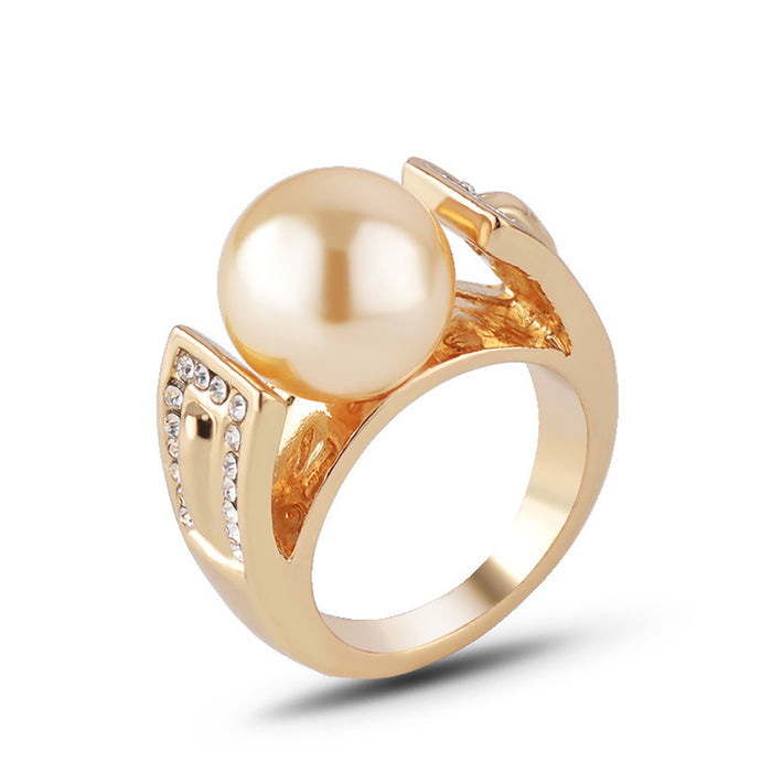 Charm Pearl Beautiful Ring Gold Plated Women Fashion Jewelry Gift Size 6-9