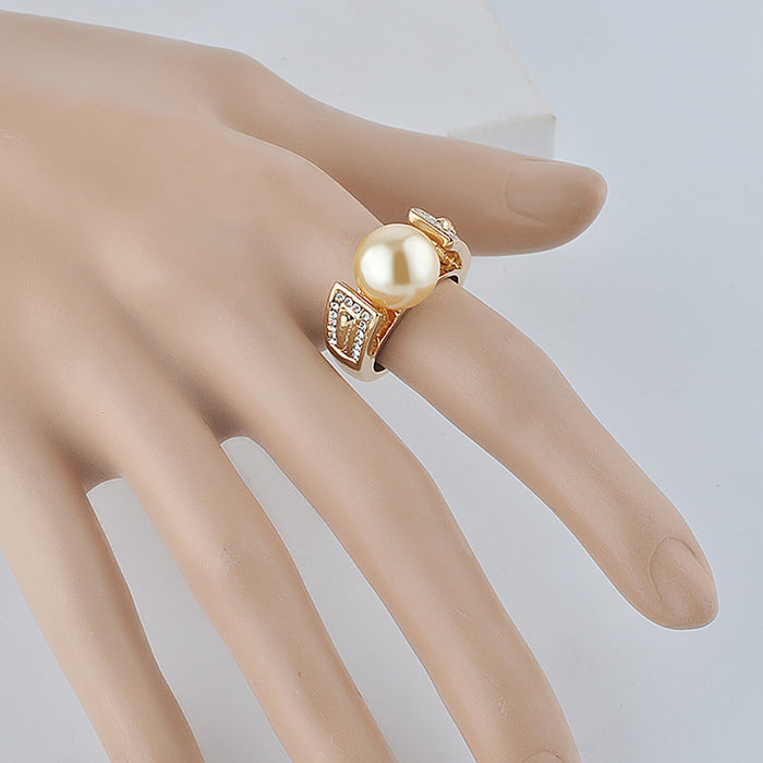 Charm Pearl Beautiful Ring Gold Plated Women Fashion Jewelry Gift Size 6-9