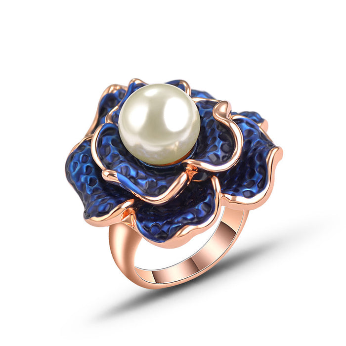 Charm Pearl Beautiful Ring Rose Gold Plated Women Fashion Jewelry Gift Size 6-9