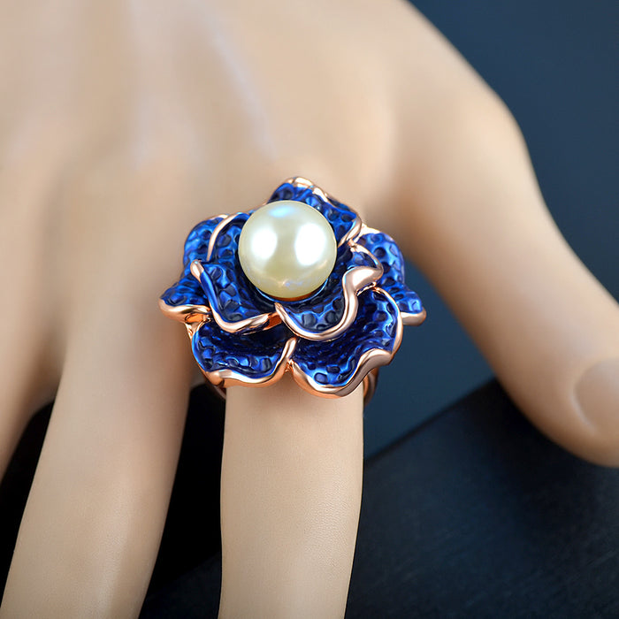 Charm Pearl Beautiful Ring Rose Gold Plated Women Fashion Jewelry Gift Size 6-9