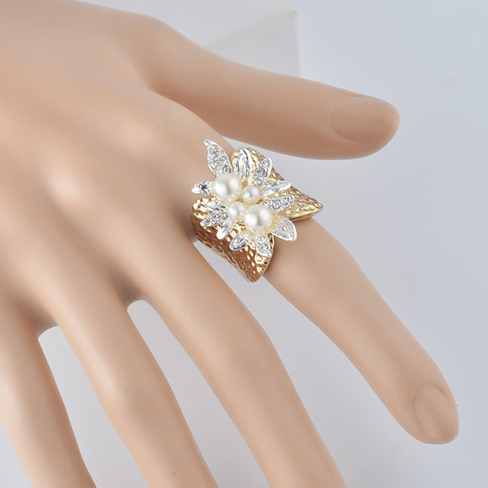 Charm Pearl Beautiful Leaf Ring Gold Plated Women Fashion Jewelry Gift Size 6-9