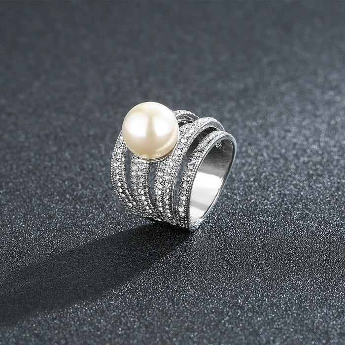 Charm Round Pearl Beautiful Ring White Gold Plated Women Fashion Jewelry Size 6-9