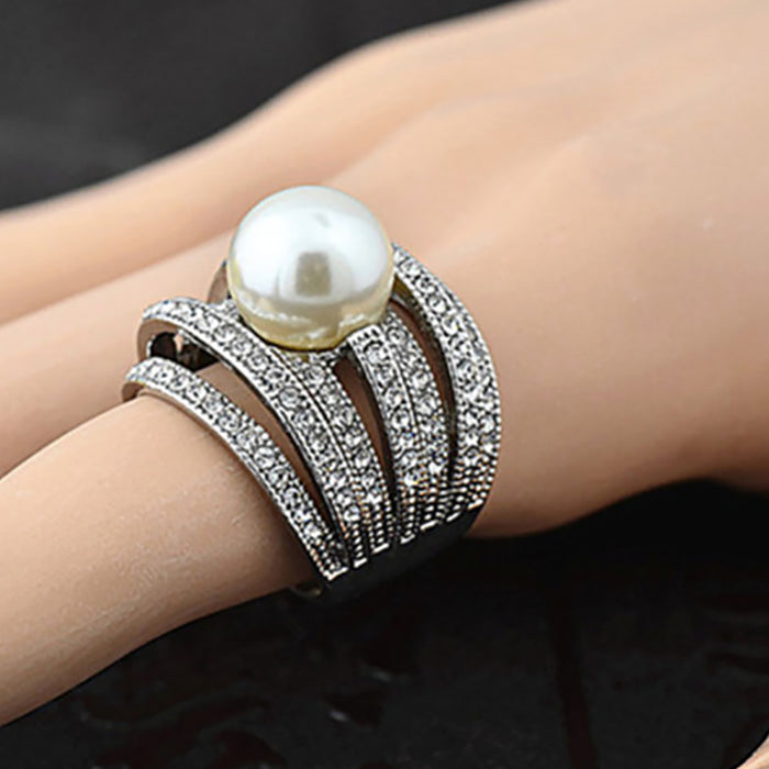 Charm Round Pearl Beautiful Ring White Gold Plated Women Fashion Jewelry Size 6-9
