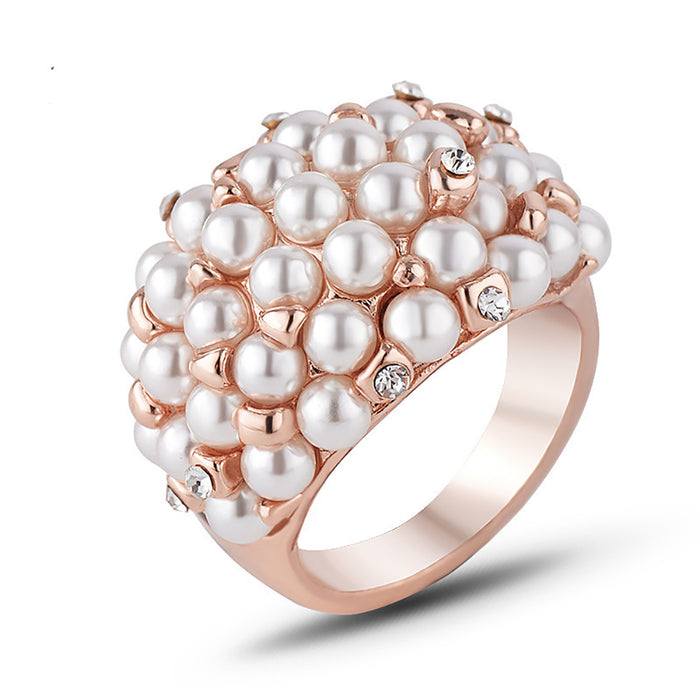 Cluster Round Pearl Beautiful Ring Rose Gold Plated Women Fashion Jewelry Gift Size 6-9