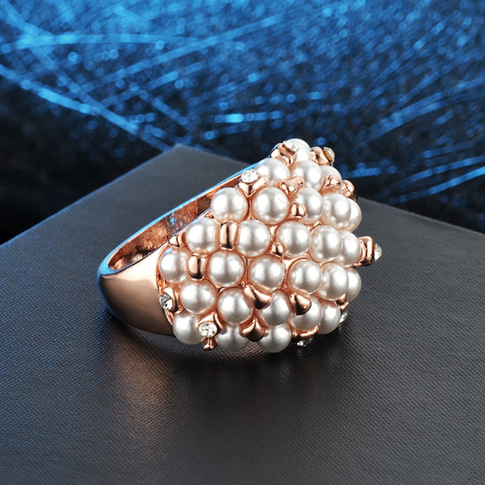 Cluster Round Pearl Beautiful Ring Rose Gold Plated Women Fashion Jewelry Gift Size 6-9