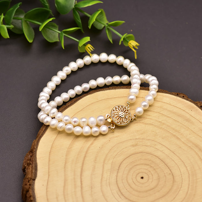 Natural Freshwater Pearl Baroque Double Chain Bracelet Woman Fashion Jewelry