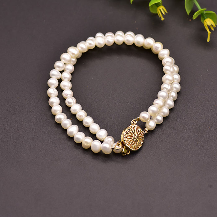 Natural Freshwater Pearl Baroque Double Chain Bracelet Woman Fashion Jewelry