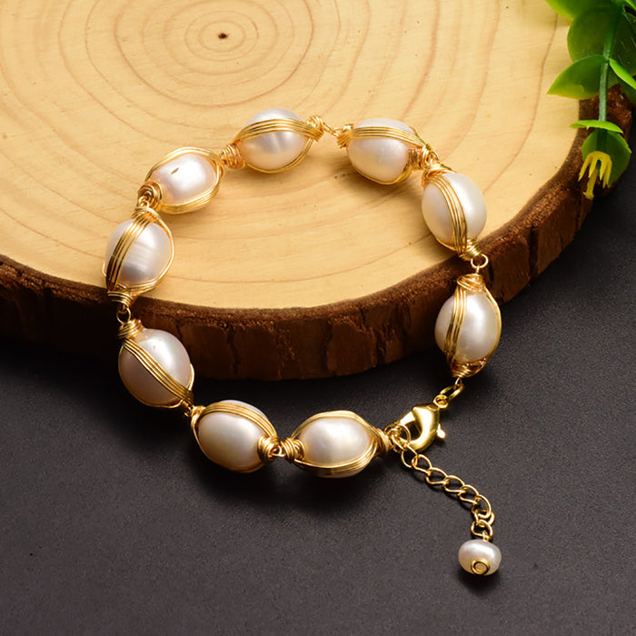 Baroque Natural Freshwater Pearl Bracelet Handmade Winding Jewelry Adjustable