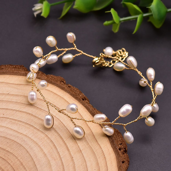 Natural Freshwater Pearl Braided Bracelet Woman Fashion Charm Jewelry Adjustable